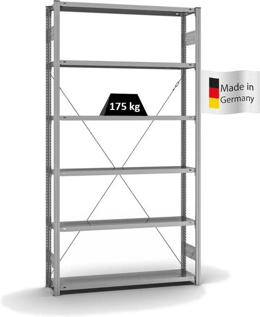 PROREGAL Fachbodenregal Stecksystem T-Profil Light-Duty, verzinkt, H x B x T: 250 x 130 x 30 cm, 6 Ebenen, Fachlast 175 kg - Bild 1