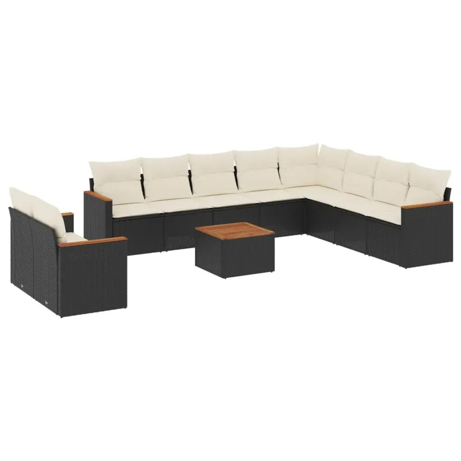 vidaXL 11-teilige Garten-Sofagarnitur in L-Form aus Poly-Rattan und pulverbeschichtetem Stahl mit Kissen in Schwarz-Creme - Bild 2