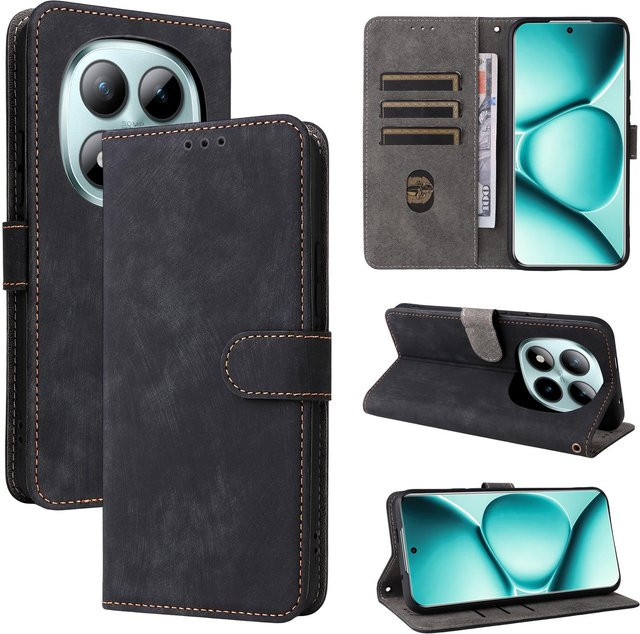 Xiaomi Redmi Note 15 Pro 4G Flip-Hülle aus PU-Leder mit RFID-Blockierung und Brieftaschen-Funktion in Schwarz - Bild 1