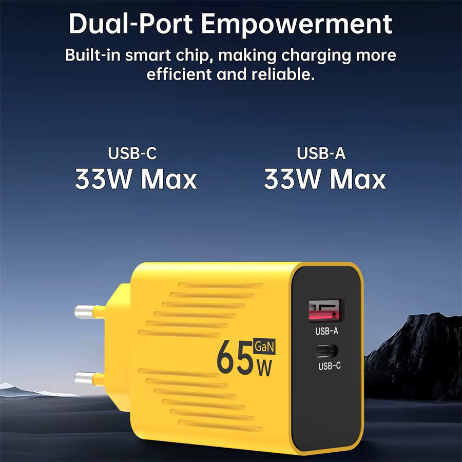 65W GaN USB-C-Ladegerät mit PD Quick Charge 3.0 in Gelb - Bild 3