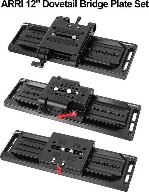 CAMVATE Standard ARRI 12 Zoll Schwalbenschwanz-Brückenplatte und QR-Grundplatte mit 1/4 Zoll und 3/8 Zoll Gewinde in Schwarz für Monitorkamerakäfige - Bild 1