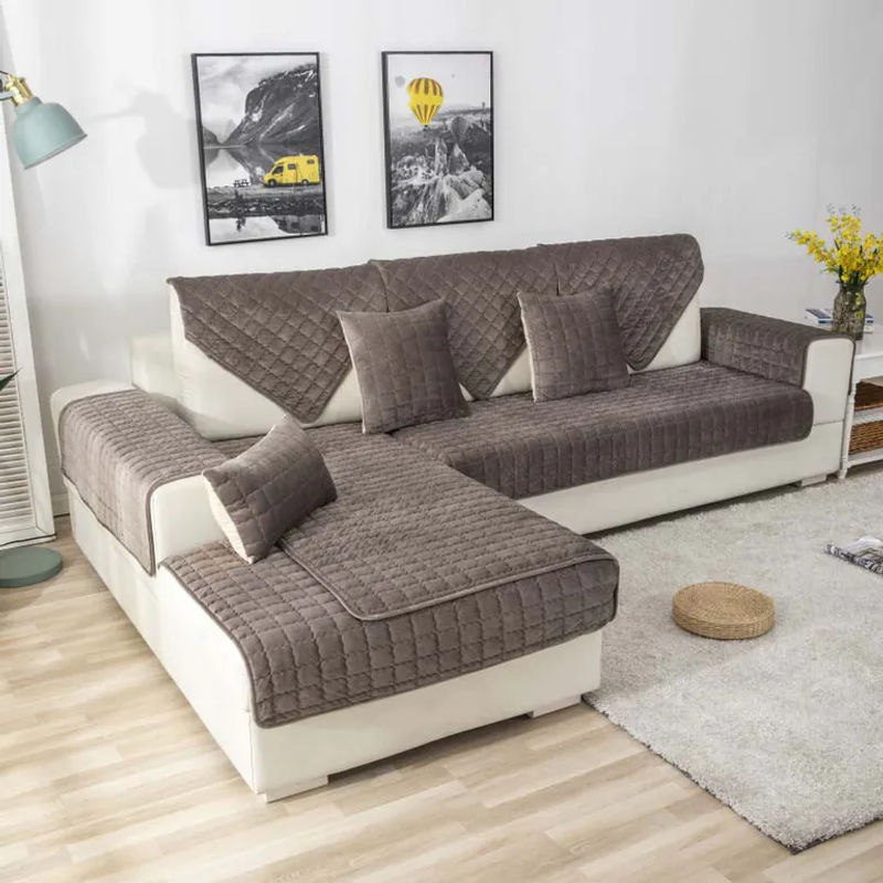 Rutschfester Sofabezug aus Flanell und Plüschsamt in Beige, gestepptes Ecksofa-Schonbezug von Your Warm Home, Breite: 90 cm, Tiefe: 90 cm - Bild 4