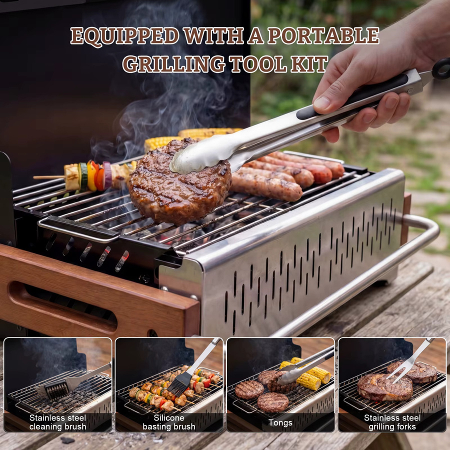 HOMAVO Tragbarer Holzkohlegrill in Schwarz, Kompakter Tischgrill für Camping und Picknick, geeignet für 1-4 Personen, B/T/H: 50,72 x 33,66 x 33,2 cm - Bild 3