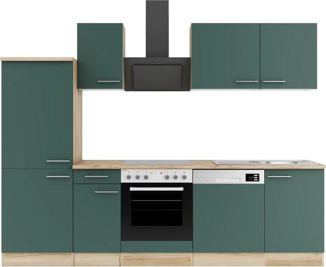 OPTIFIT Savona405 Küchenzeile in Steingrün mit modernem Design und melaminbeschichteten Qualitätsspanplatten, Breite: 270 cm, Höhe: 214 cm - Bild 1