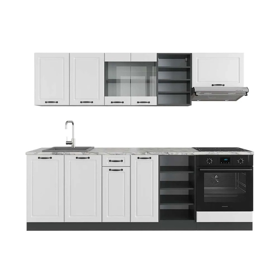Vicco R-Line Küchenzeile Landhaus Weiß Strukturiert und Anthrazit mit Marmor-Optik, Breite: 240 cm - Bild 2