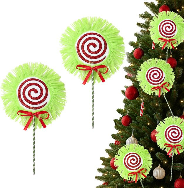 PATIMATE Weihnachtsbaum-Dekoration aus Plüsch, 2 Stück grüne Süßigkeiten-Kronen als hängende Dekoration für Weihnachten und Partys - Bild 1