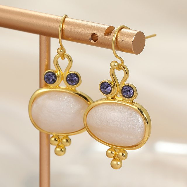 Ohrringe Futz, Gold, ovale Edelsteinimitate, Damen, Vintage - Bild 1