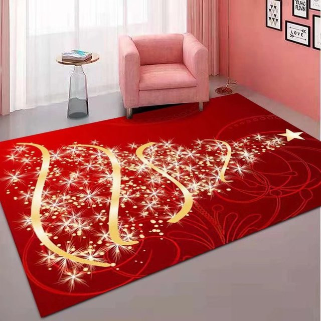 VIKAMA Weihnachten Teppich für Wohnzimmer und Schlafzimmer, rot, rechteckig, rutschfest, B/T/H: 60 x 40 x 40 cm - Bild 1