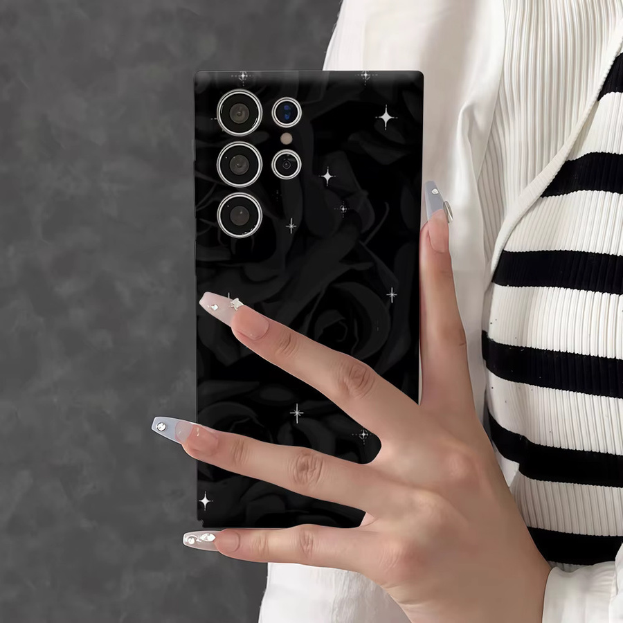 Potdemiel Handyhülle Sternenhimmel Schwarze Rosen für Samsung Galaxy S26 S25 Ultra S24 S23 Ultra Plus Stoßfeste Doppelschicht Rückabdeckung in Schwarz - Bild 5