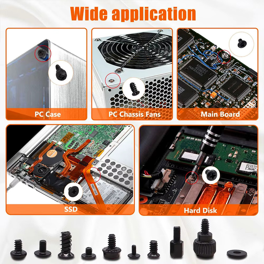 BOVILEVR 400 Stück Computerschrauben-Set in Schwarz für Motherboard, PC-Gehäuse, Laptop, Lüfter und SSD/HDD - Bild 5