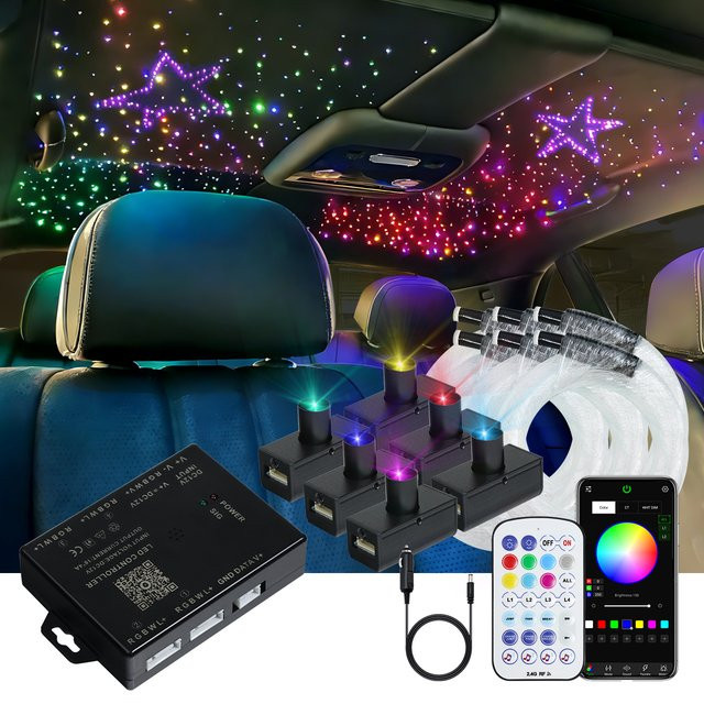 Kingmaled Auto Sternenhimmel Deckenleuchte mit RGBW Glasfaser-Sternenlicht und APP-Steuerung, Multicolour, 12V DC - Bild 1