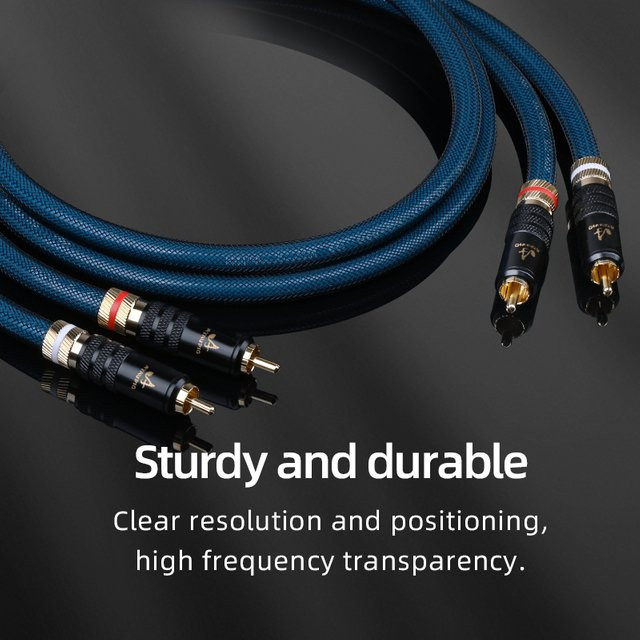 ATAUDIO HiFi-RCA-Kabel mit versilberten Steckern, 2RCA auf 2RCA, Farbe: Silber/Blau - Bild 1