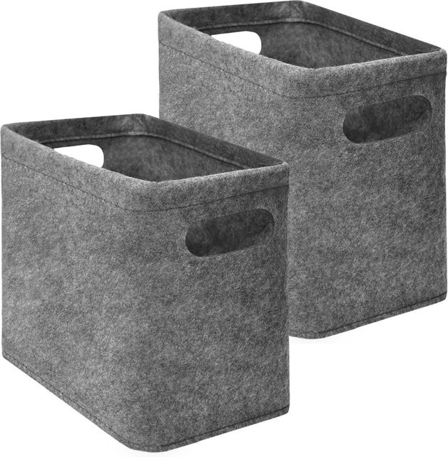 DuneDesign Toilettenpapier Aufbewahrungs Box aus Filz 2er Set für 8 Rollen in Anthrazit und Grau - Bild 1