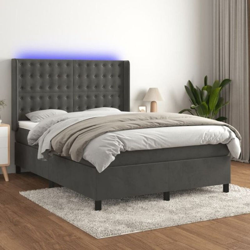 Vidaxl Boxspringbett mit Matratze und LED in Anthrazit Grau aus Samt, B/T/H: 140 x 190 x 128 cm - Bild 1
