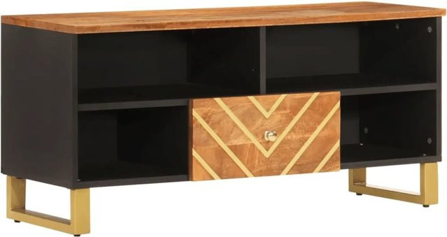 vidaXL TV-Schrank aus Massivholz Mango in Braun und Schwarz, B/T/H: 100 x 33,5 x 46 cm - Bild 1