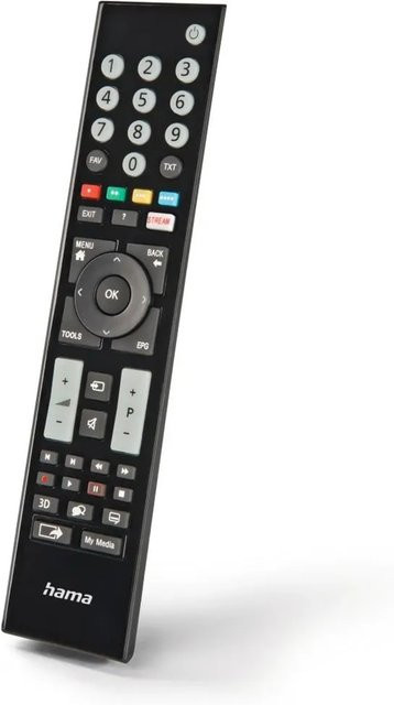 Hama Universal-Fernbedienung für Grundig TVs, IR-fähig, lernfähig, leuchtende Tasten, Schwarz - Bild 1