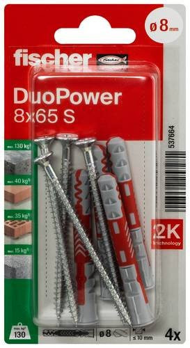 Fischer DuoPower Universal Dübelset mit Schrauben, Durchmesser: 8 mm, Länge: 65 mm, Mehrfarbig - Bild 1