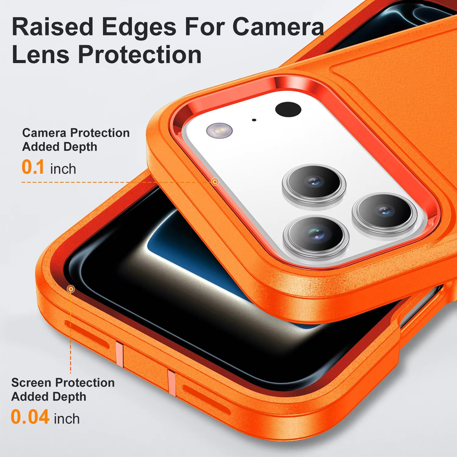 Stoßfeste Hybride PC-Hülle mit unsichtbarer Halterung für iPhone 17 Pro Max, 16, 15, 14, 13, 12, 11 Plus in Schwarz und Orange - Bild 4