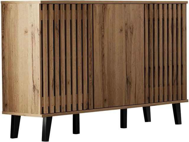 okwish Sideboard für dein Wohnzimmer mit 3 Türen und 6 Ablagen in Natur, B/T/H: 150 x 40 x 95 cm - Bild 1