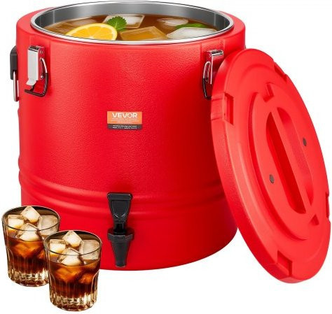 VEVOR Isolierter Thermo-Getränkespender mit Zapfhahn, 30 l, Rot, Edelstahl-Innenbehälter für Heiß- und Kaltgetränke - Bild 1