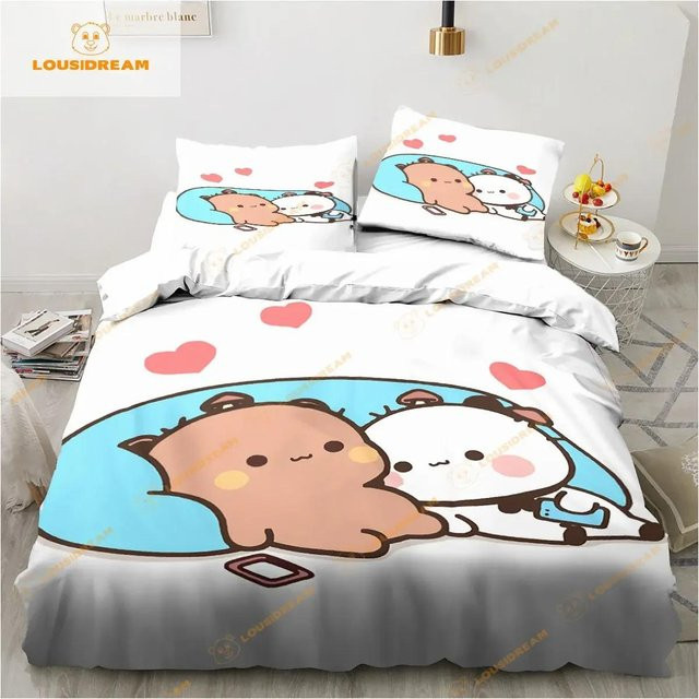 Bubu Dudu Cartoon Bettwäsche Set mit niedlichem Bär, weiß, Mikrofaser oder Polyester, B/H: 140 x 210 cm - Bild 1