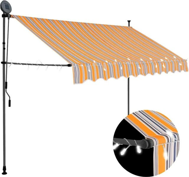 vidaXL Einziehbare Markise Handbetrieben mit LED in Gelb-Blau, Breite: 300 cm, Ausladung: 120 cm - Bild 1