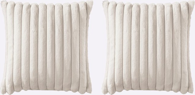 Heine Home Plaid in Beige und Weiß, Reversible Decke mit Kunstfell-Streifenstruktur und Veloursamt-Optik, B/B/H: 200 x 150 x 150 cm - Bild 1
