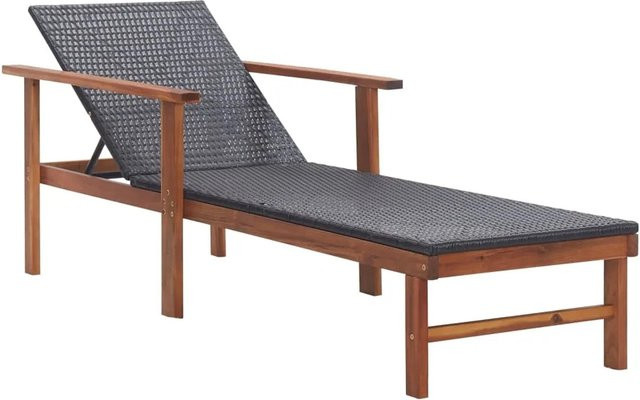 vidaXL Sonnenliege aus Poly Rattan und massivem Akazienholz in Schwarz - Bild 1