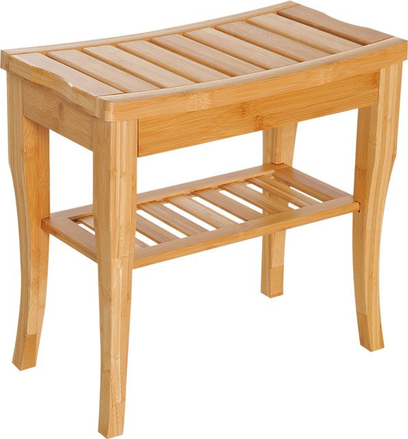 HOMCOM Duschhocker aus Bambus mit Ablage in Natur, B/T/H: 47,5 x 26 x 44,5 cm - Bild 1