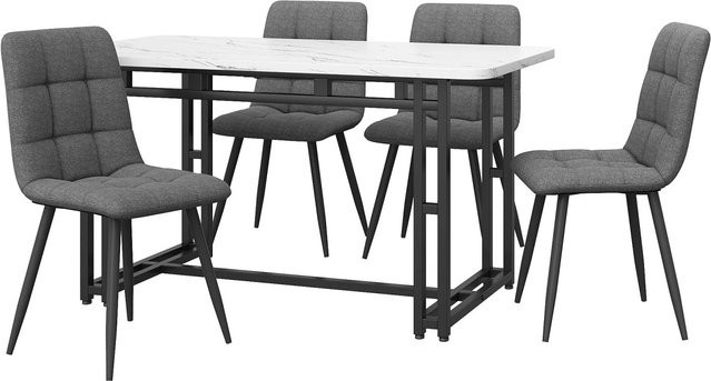 Merax Essgruppe 5-teilig mit Esstisch und 4 Leinenstühlen in Schwarz und Dunkelgrau, Tischmaße B: 120 cm, T: 70 cm - Bild 1