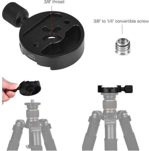 Andoer Schnellwechselplattenklemme aus Aluminiumlegierung in Schwarz mit 3/8 Zoll Aufnahme, 1/4 Zoll Adapter und Wasserwaage, 60 mm - Bild 1