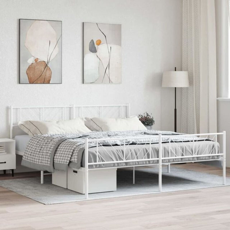 vidaxl Metallbett mit Kopf- und Fußteil in Weiß, B/T/H: 180 x 200 cm - Bild 1