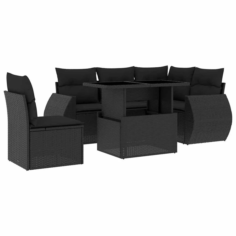vidaXL 6-teilige Garten-Sofagarnitur in L-Form aus schwarzem Poly-Rattan mit UV-beständigen Kissen und pulverbeschichtetem Stahlgestell - Bild 2