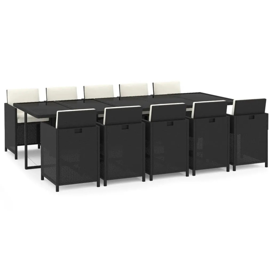 vidaXL 11-teilige Garten-Essgruppe aus Poly-Rattan in Schwarz mit Kissen und Hartglas-Tischplatte - Bild 2