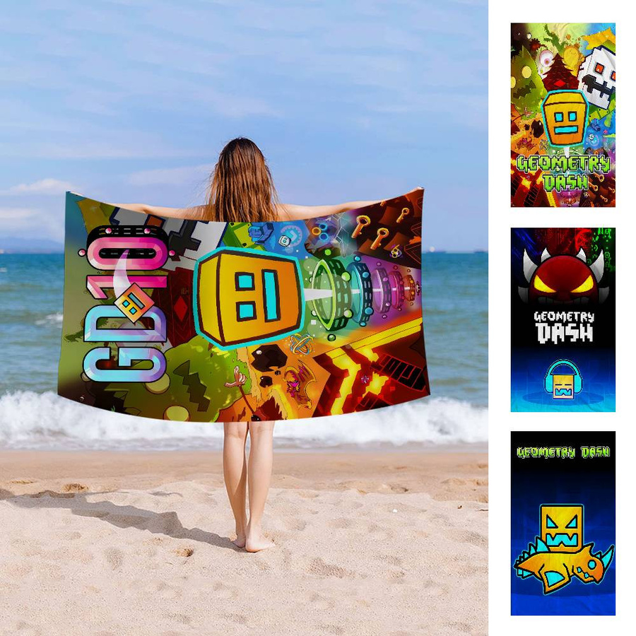 Video G-Games G-Geometry Dash Mikrofaser Strandtuch mit Anime-Motiv, schnelltrocknend und saugfähig, Multicolor, 30 x 30 cm - Bild 3