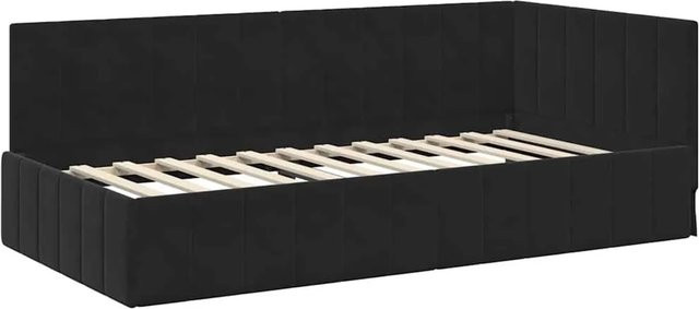 vidaXL Eckbettgestell mit Kopfteil in Schwarz aus Stoff und Holz, B/T/H: 204 x 100 x 72 cm - Bild 1