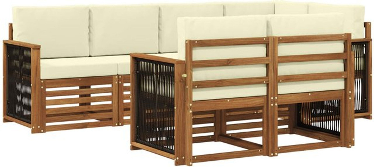 Modernes Ecksofa Set von vidaXL aus Akazie und Polyester in Natur und Beige mit 6 Kissen - Bild 1