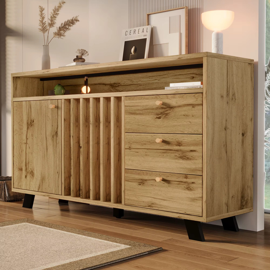 HAUSS SPOLE Kommode Spol Stauraumschrank für Wohnzimmer und Esszimmer in Braun mit Schubladen und offenen Fächern - Bild 2