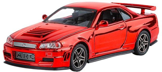 Fourall- Model Cars Nissan Skyline GTR-R34, Sportwagenmodell, 1:32, rot, mit Licht und Sound - Bild 1