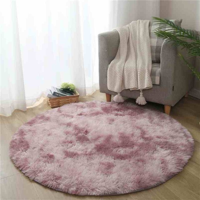 Runder Plüschteppich von ZZ HOME in Rot, Violett und Rosa, weich und flauschig, Durchmesser: 60 cm - Bild 1