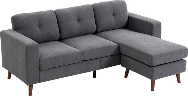 HOMCOM Ecksofa in L-Form mit umkehrbarer Chaiselongue, 3-Sitzer Polster-Eckcouch in Cord-Optik, Dunkelgrau, Breite: 192 cm - Bild 1