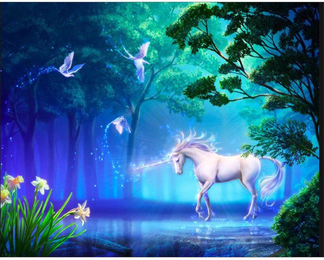 FIYO Diamant-Malerei Mosaik-Einhorn-Bild als handgefertigte Diamant-Stickerei zur Heimdekoration, Farbe: Blau, B x H: 30 x 20 cm - Bild 1