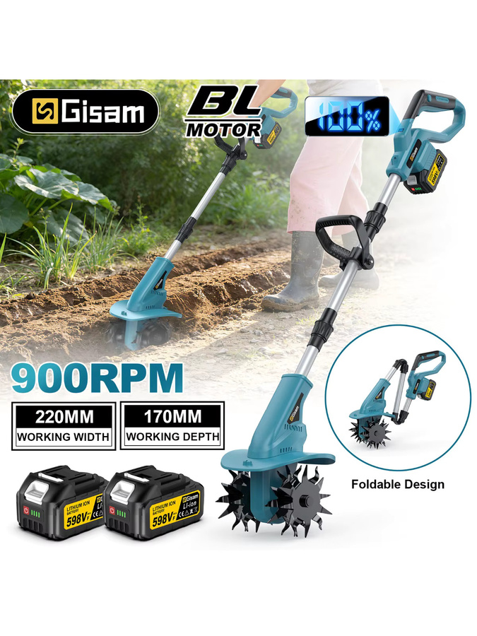 Gisam Bürstenloser Elektrischer Gartenfräser Rototiller für Makita 18V Akku, Blau - Bild 7