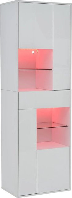 okwish Vitrine mit LED-Beleuchtung und Schubladen in Weiß, B/T/H: 55 x 38 x 170 cm - Bild 1