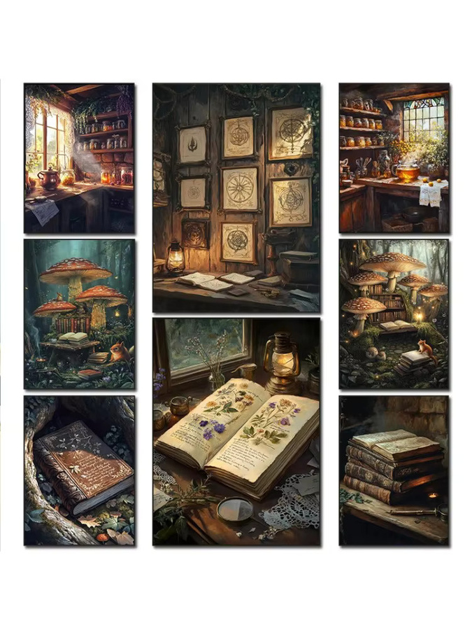 Potdemiel Leinwandgemälde Zauberer Trank und Alchemie-Buch im Vintage-Stil, Wandkunst für Dark Academia Heimdekoration, Mehrfarbig - Bild 2