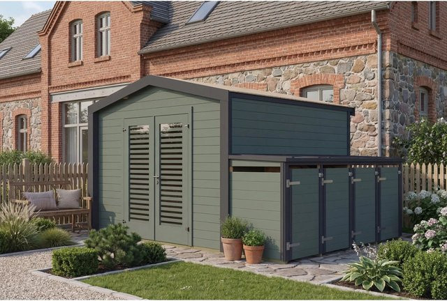 Weka Gartenhaus Killarney Satteldach in Anthrazit-Grün B/T/H: 401 x 300 x 246 cm - Bild 1
