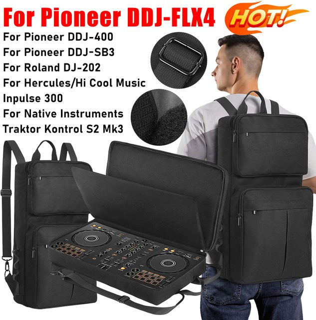 DJ-Rucksack von APWIKOGER in Schwarz für Pioneer DDJ-400, DDJ-FLX4 und Roland DJ-202 Mixer mit verstellbarem Schultergurt und kratzfestem Material - Bild 1