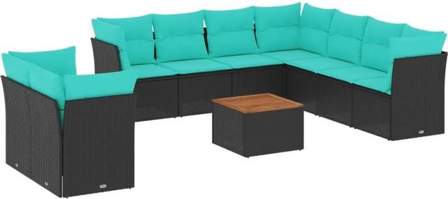vidaXL Garten-Sofagarnitur aus Poly-Rattan mit 11-teiligem Set und Kissen in Schwarz und Blau - Bild 1