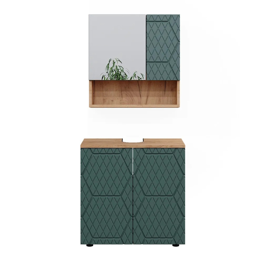 Vicco Badmöbel-Set Irma Eiche Grün Gold 2-teilig mit Spiegelschrank und Waschbeckenschrank Breite: 60 cm - Bild 3