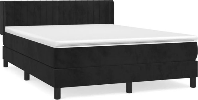 vidaXL Boxspringbett mit Matratze in Schwarz aus Samt, Hybrid-Design mit Taschenfederkern, B/T: 140 x 190 cm - Bild 1